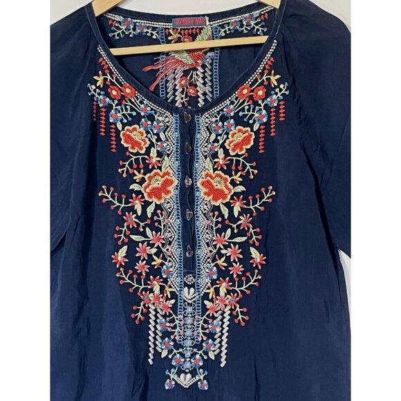 New Johnny Was Navy Floral Embroidered Cupra Rayon Boho Olivia Blouse Top - Picture 11 of 11